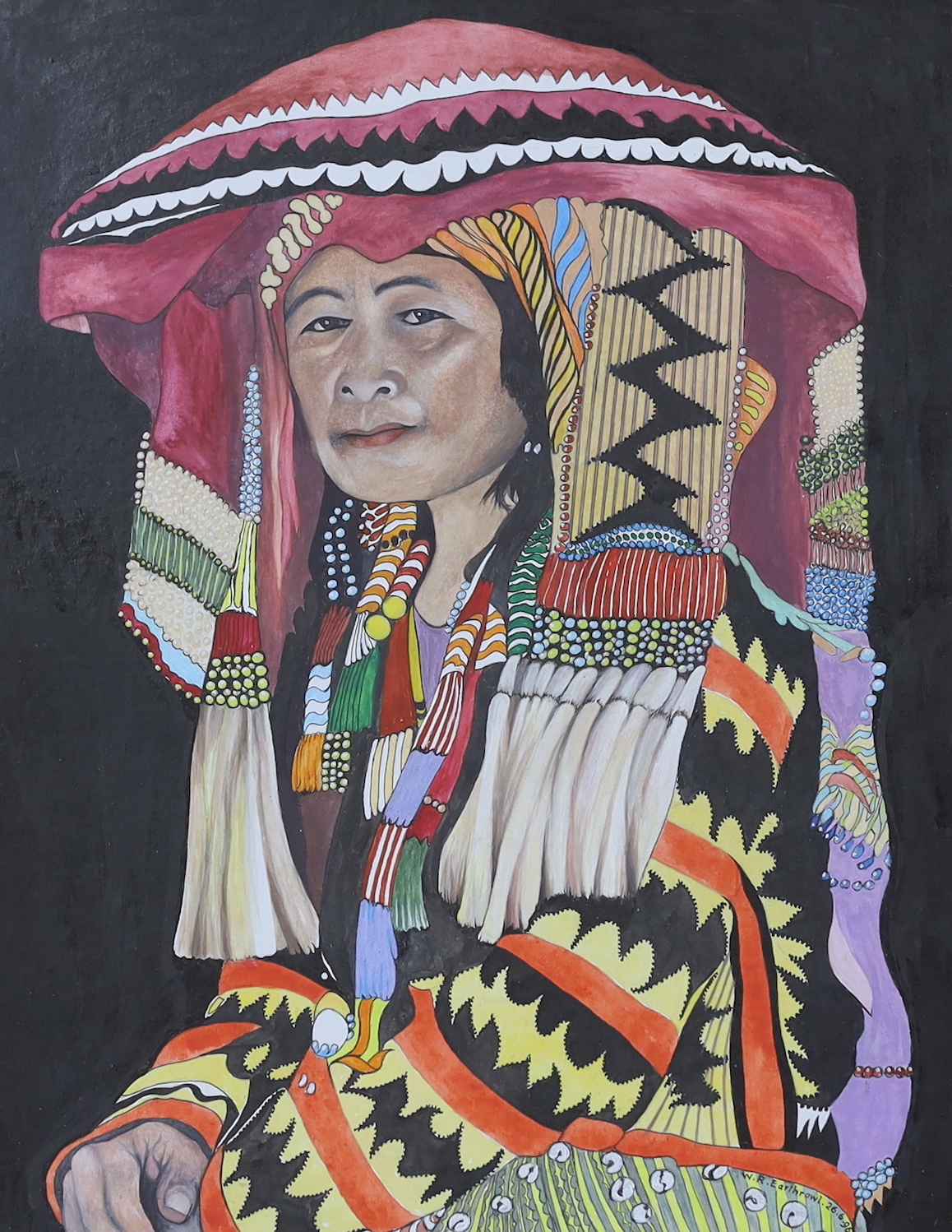 W R Earthrowl (Modern British), watercolour, Portrait of a Native American elder, signed and dated '96, 44 x 34cm